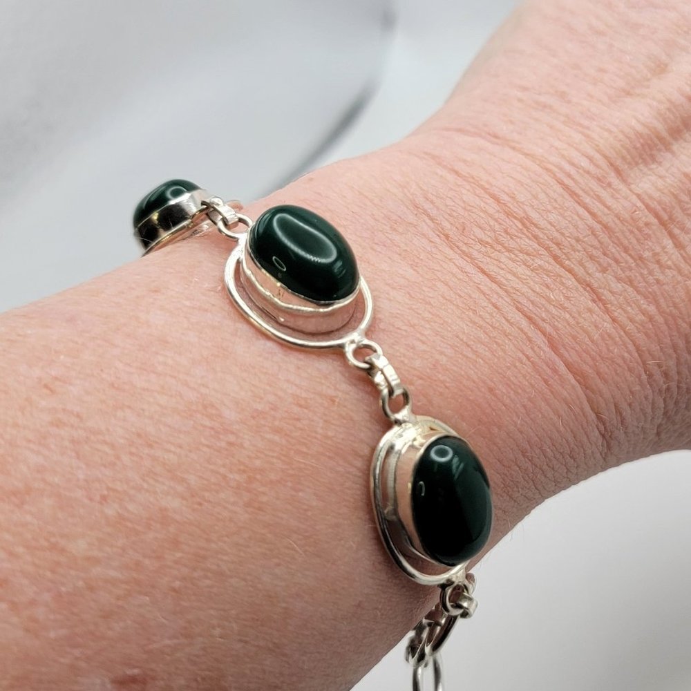 925 Sterling Jade Cabochon Bracelet